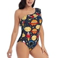 thumbnail image 3 of Salouo Colorful Astronomy Pattern One Shoulder Ruffled One Piece Swimsuit for Women V Neck Swimwear Tummy Control Bathing Suit-Medium, 3 of 6
