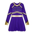 thumbnail image 3 of TiaoBug Girls Kids Diamond Long Sleeve Dance Dresses Cheer Leader Cheerleading Team Uniform Dress Up Dark Purple 14, 3 of 7
