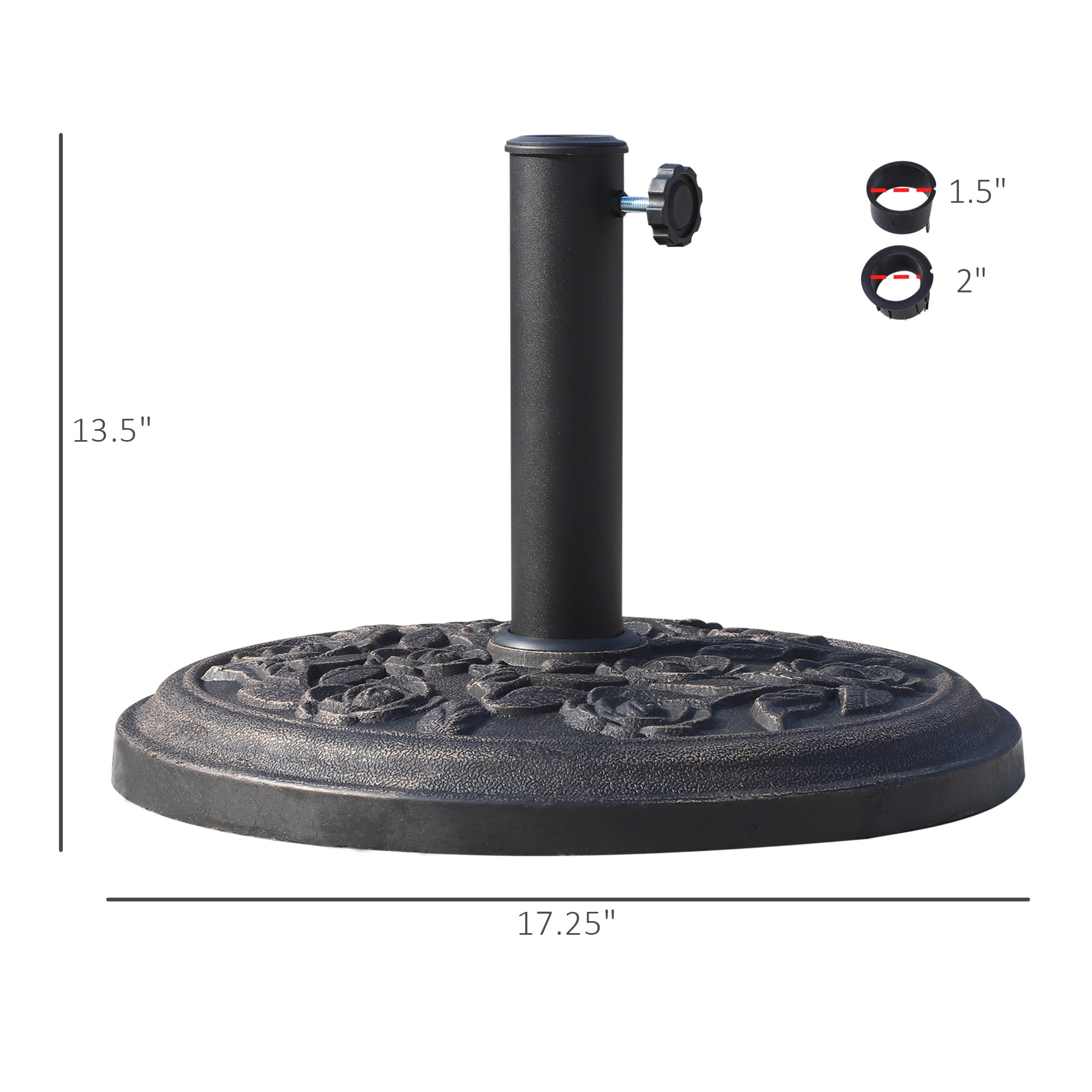 Outsunny 17" 26 lbs Round Resin Umbrella Base Stand Market Parasol Holder with Beautiful Decorative Pattern & Easy Setup, for Φ1.5", Φ1.89" Pole, for Lawn, Deck, Backyard, Garden, Bronze