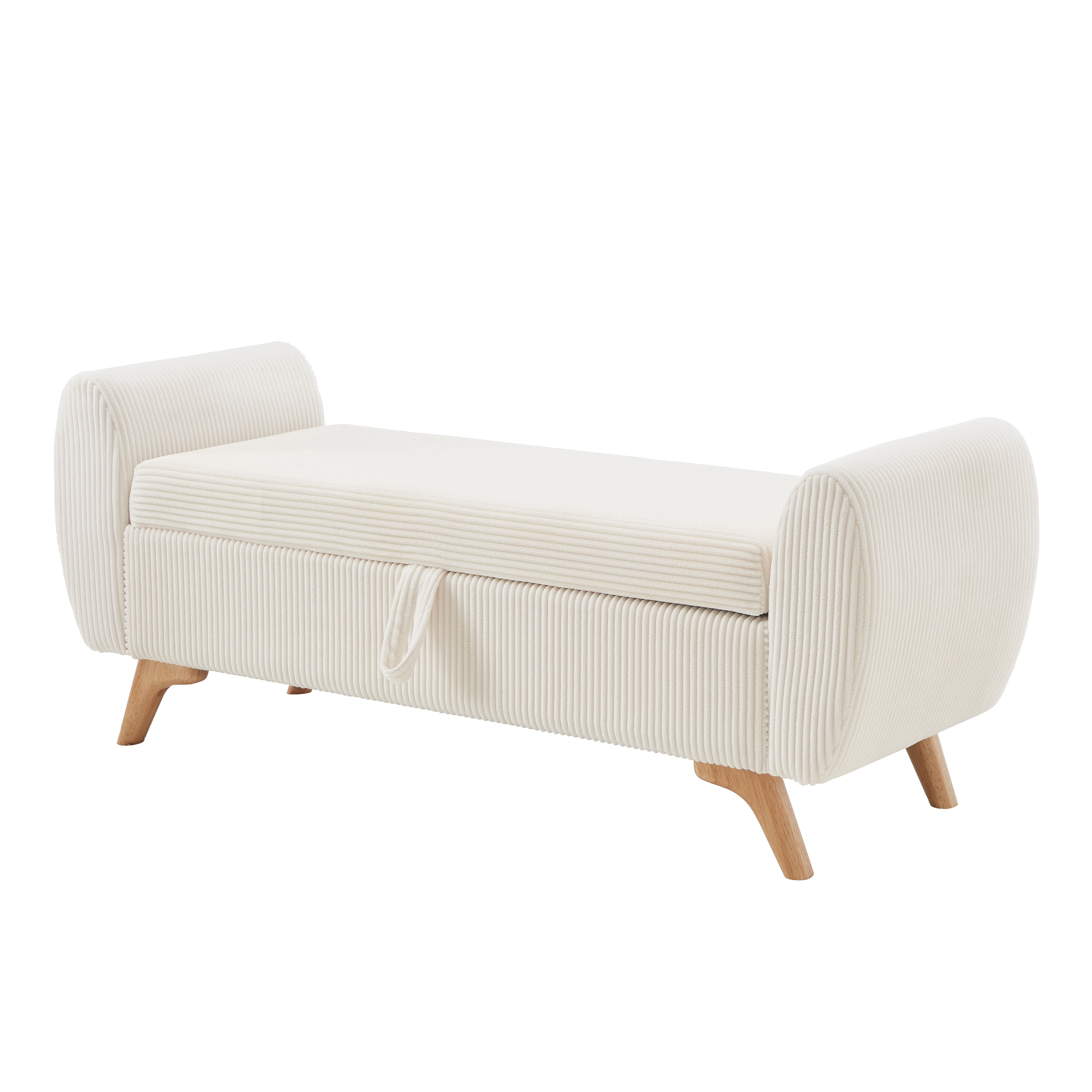 Storage Bed Bench 57 Inch, Corduroy Upholstered Bench with Flip Top Storage for Bedroom Hallway, Beige