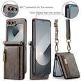 thumbnail image 4 of Dteck Wallet Case For Samsung Galaxy Z Flip 5, Magnetic Leather Zipper Wallet with RFID Blocking Card Holder Slots Shockproof PC Stand Cover With Shoulder Strap,Coffee, 4 of 9