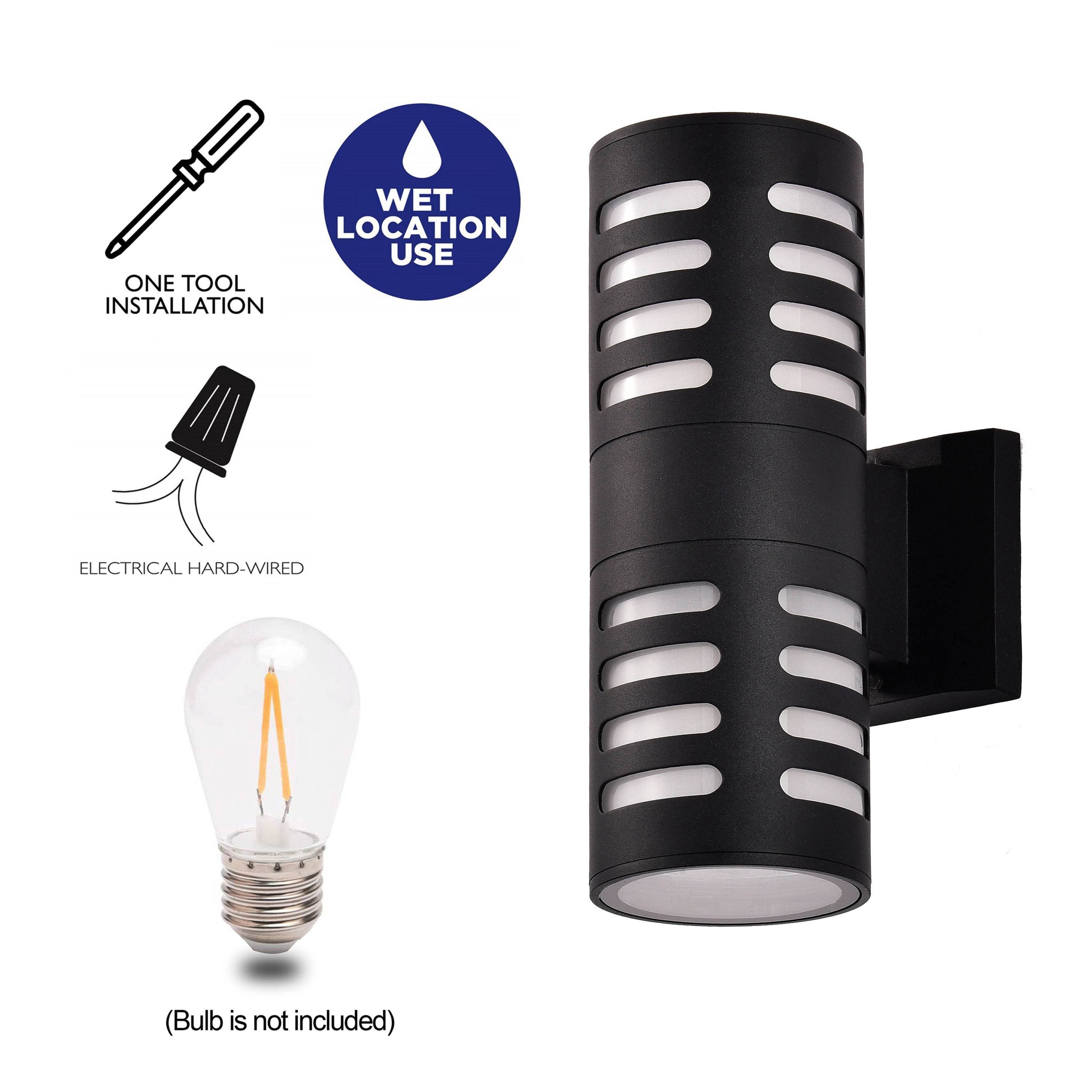 C Cattleya 2-Light Matte Black Dusk to Dawn Cylinder Outdoor Wall Light Sconce