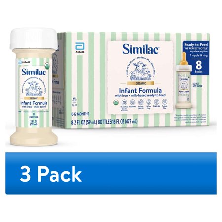 (3 pack) Similac Organic Ready-to-Feed Baby Formula, USDA-Certified Organic, 2-fl-oz Bottle, Pack of 8