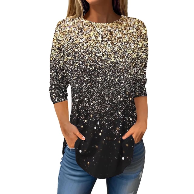 Birdeem Womens Fashion 3/4 Sleeve Round Neck Loose Tops Blouse