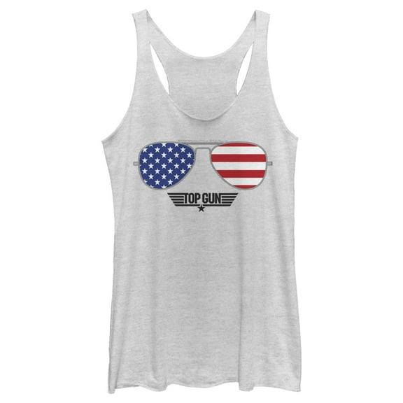 Women's Top Gun American Flag Aviator Sunglasses Logo Racerback Tank Top