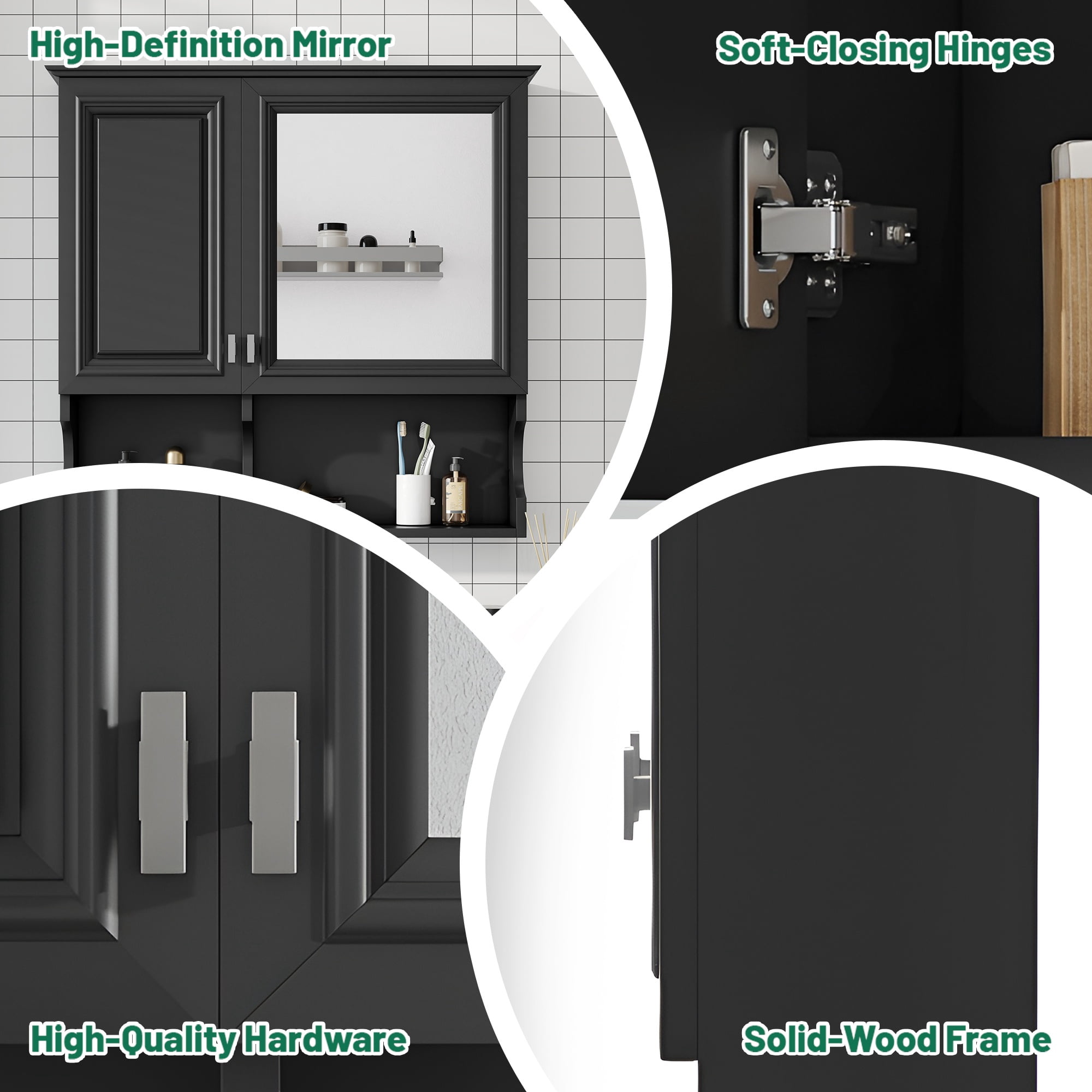30 Inch Mirror Medicine Cabinet with Open Shelves, Wall Mounted Home Storage with Doors & Mirror, Adjustable Shelf, Bathroom Storage Cabinet over Toilet