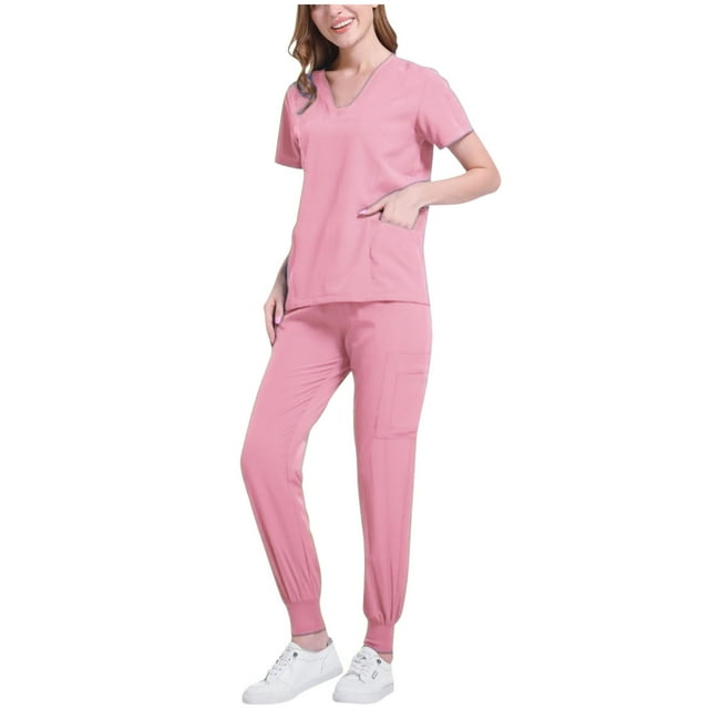 Daiosportswear Ensemble de Jogging Extensible à Col en V pour Femmes, Ensemble 2 Pcs pour Femmes Rose P(S)