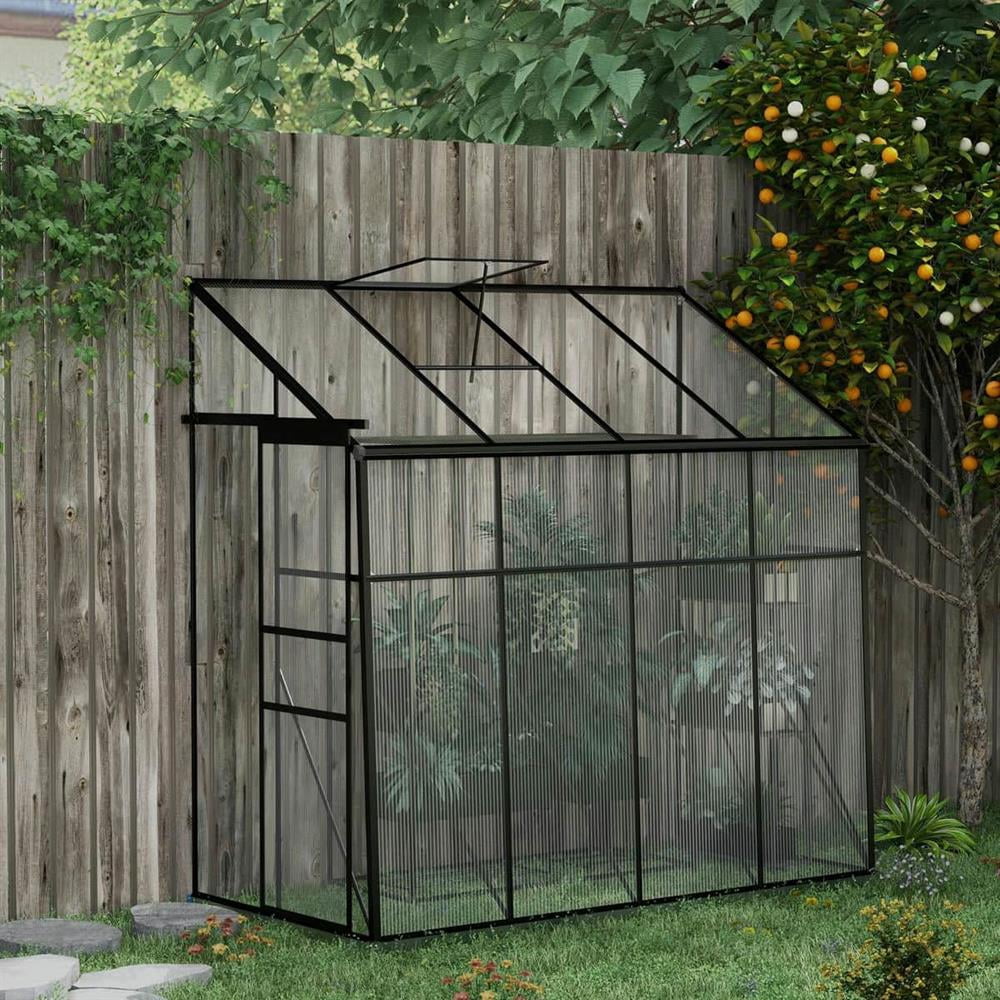 GVN Greenhouse for Outdoors, 8' x 4' Walk-in Polycarbonate Greenhouse, Lean-to Aluminum Green House with Rain Gutter and Foundation, Black