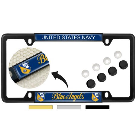[Officially Licensed Product] - U.S. Navy Blue Angels Flight Demonstration Squadron - Domed Custom-Made Personalized Thin Top 4 hole Metal Car License Plate Frame with FREE caps - Black (Qty: 1 Frame