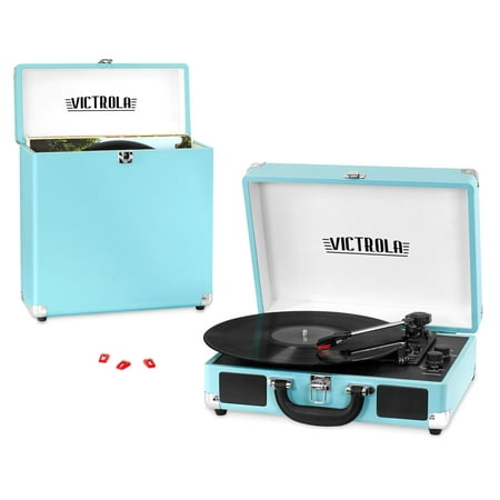 Victrola Record Player Bundle Includes a 3-Speed Turntable, Record Storage Case and Replacement Needles,