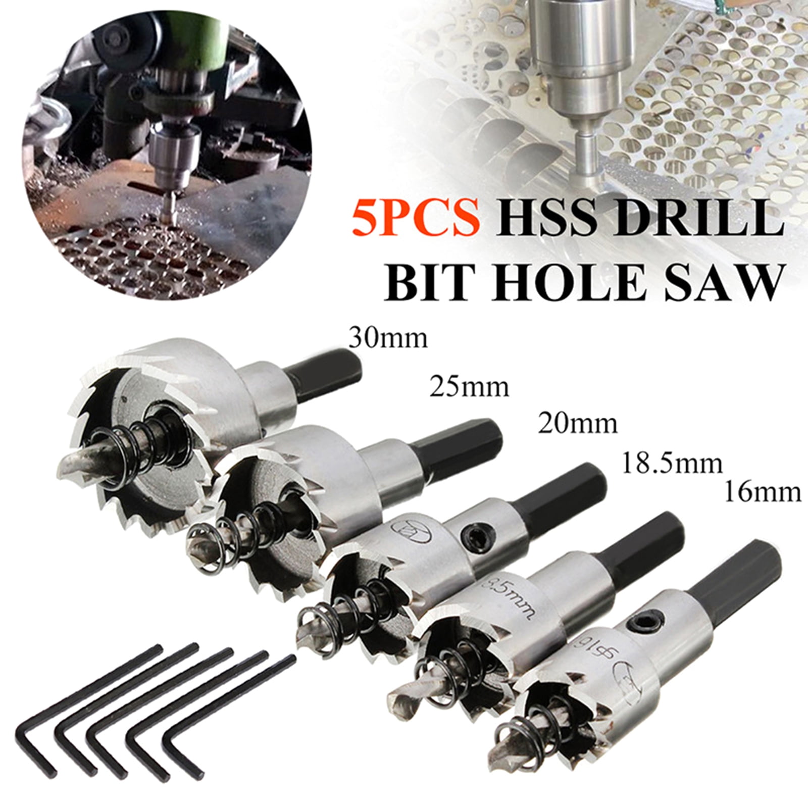 Hole Saw Set, 5Pcs Carbide Hole Saw Kit(16/18.5/20/25/30mm) HSS Drill Bit Hole Saw Set for Metal