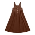 thumbnail image 6 of Qiopertar Women's Casual Solid Color Sleeveless Strap Dress Round Neck Jumper Dress Spring Summer Beach Vacation Comfy Relaxed Fashion, Brown XL, 6 of 7