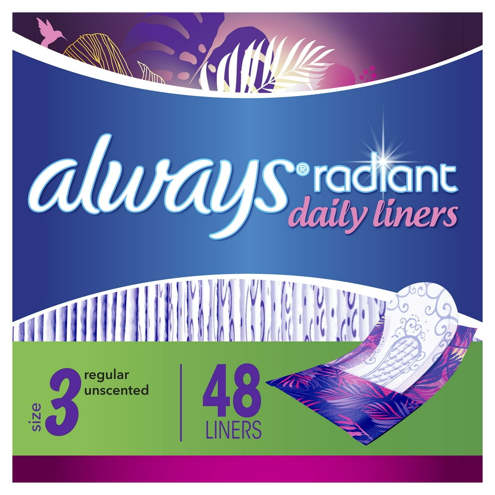 Always Radiant Daily Liners, Unscented, Size 3, 48 Count