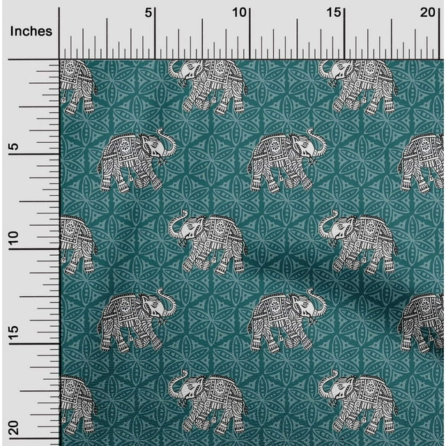 oneOone Cotton Flex Fabric Elephant Block Print Sewing Fabric BTY 40 Inch Wide