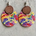 thumbnail image 2 of Colorful Painted Round Wood Statement Earrings Women Engraved Geometric Jewelry, 2 of 7