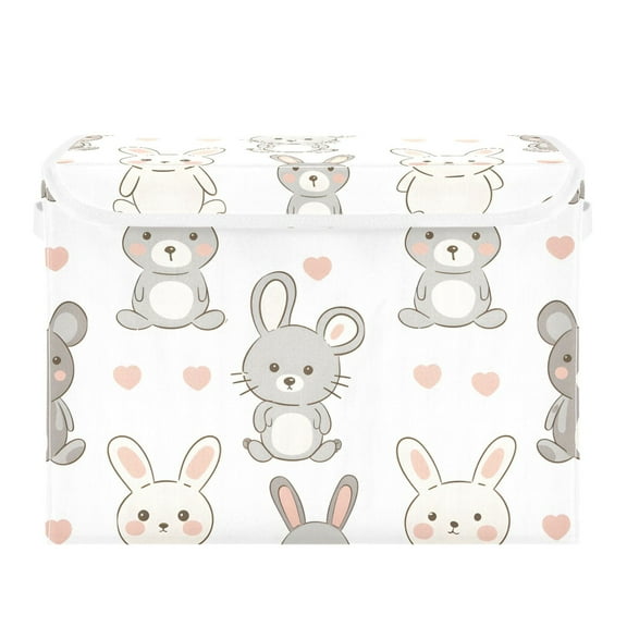 Lovely Rabbit and Cute Heart Foldable Storage Bin with Lid and Handle Collapsible Storage Box 16.5 x 12.6 x 11.8 inches