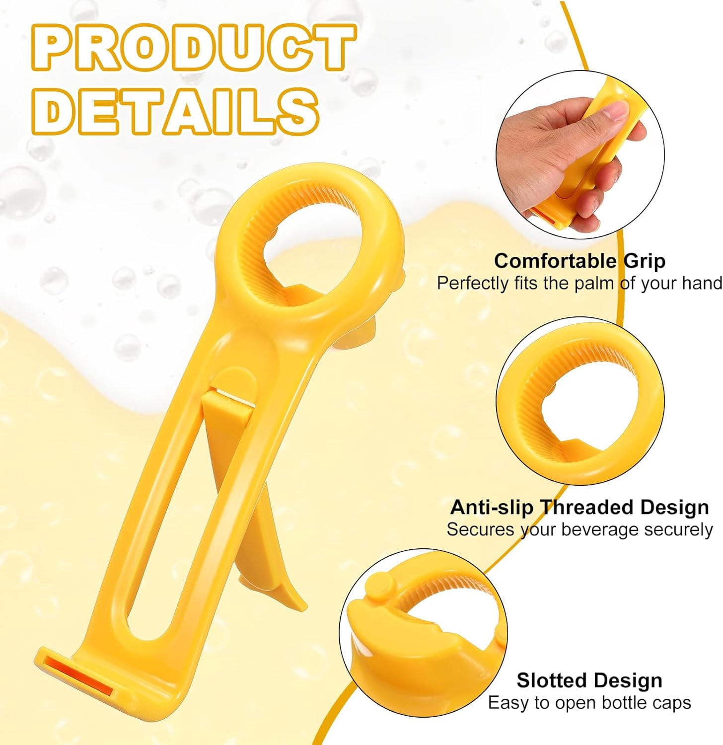 FRKSMD-3 Pcs Jar Key Lid Opener, Jar Lid Opener with Phone Stand Easy Grip Design Multifunctional Can Open Tool for Elderly Seniors Women Weak Hands Kitchen Use, Yellow