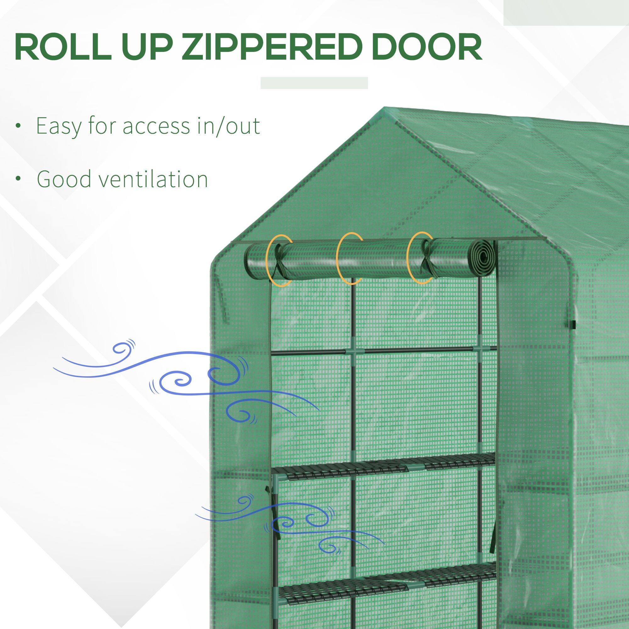 Walk-in Greenhouse, PE Cover, 3-Tier Shelves, Steel Frame Hot house, Roll-Up Zipper Door for Flowers