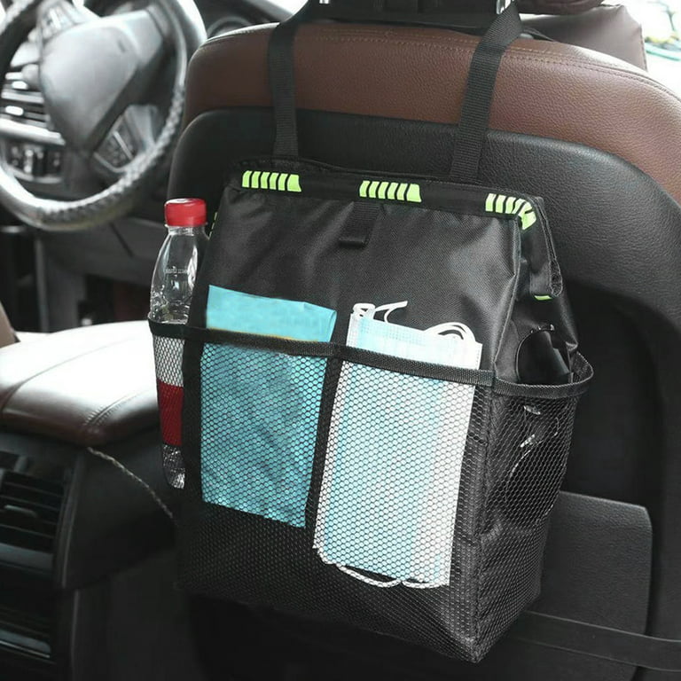 Atopoler Car Trash Can Hanging Garbage Bag with 4 Storage Pockets Oxford  Waterproof Bags for Car Trval,12.7L,Black