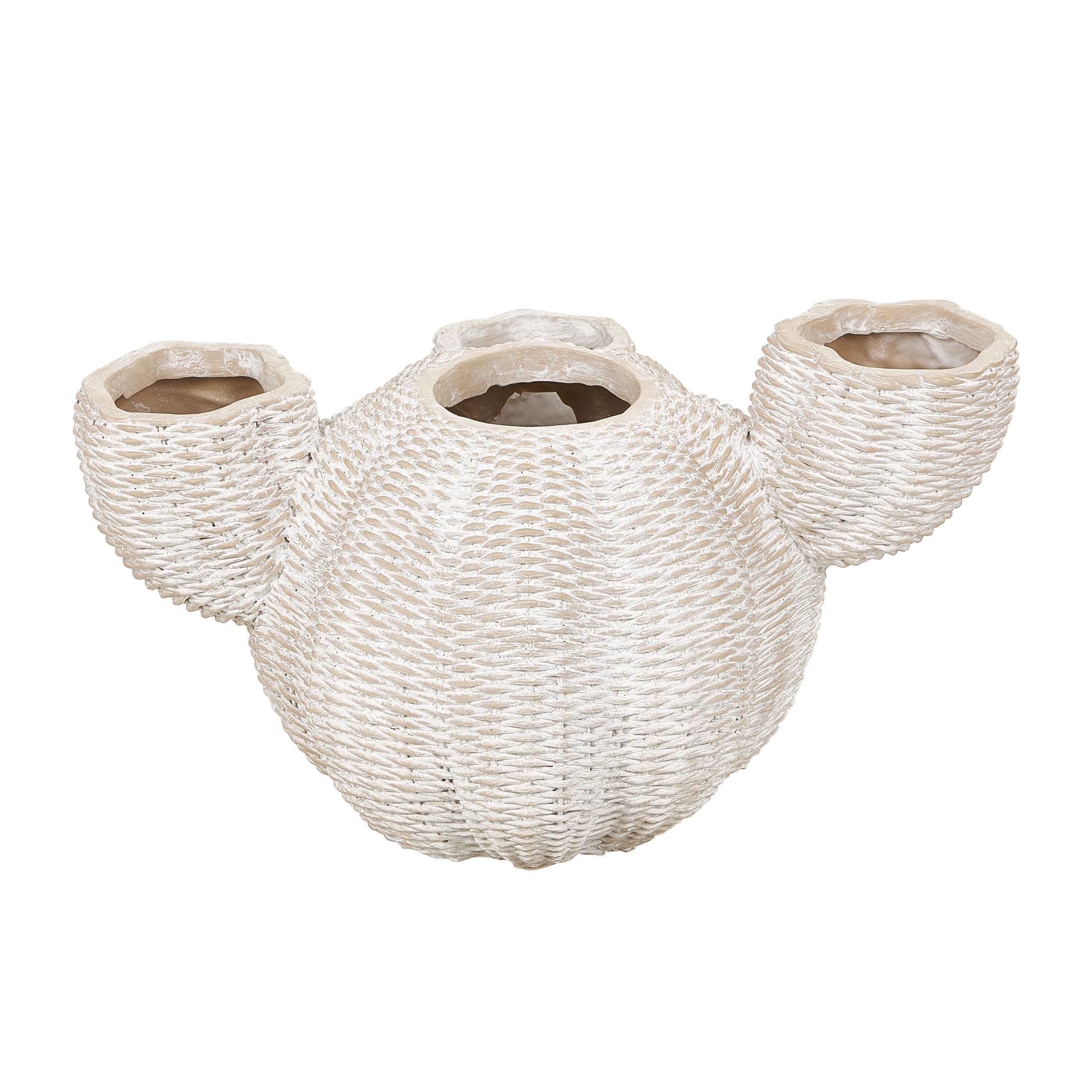 DecMode 22" x 12" Wide Textured Cream Resin Cactus Planter