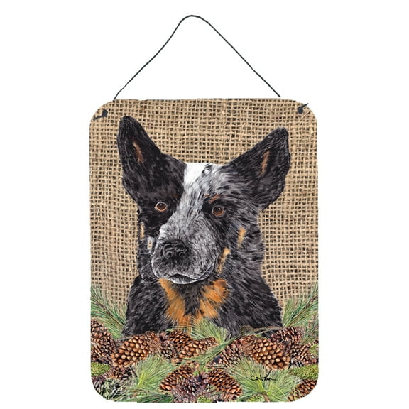 Australian Cattle Dog Faux Burlap and Pine cones Wall or Door Hanging Prints
