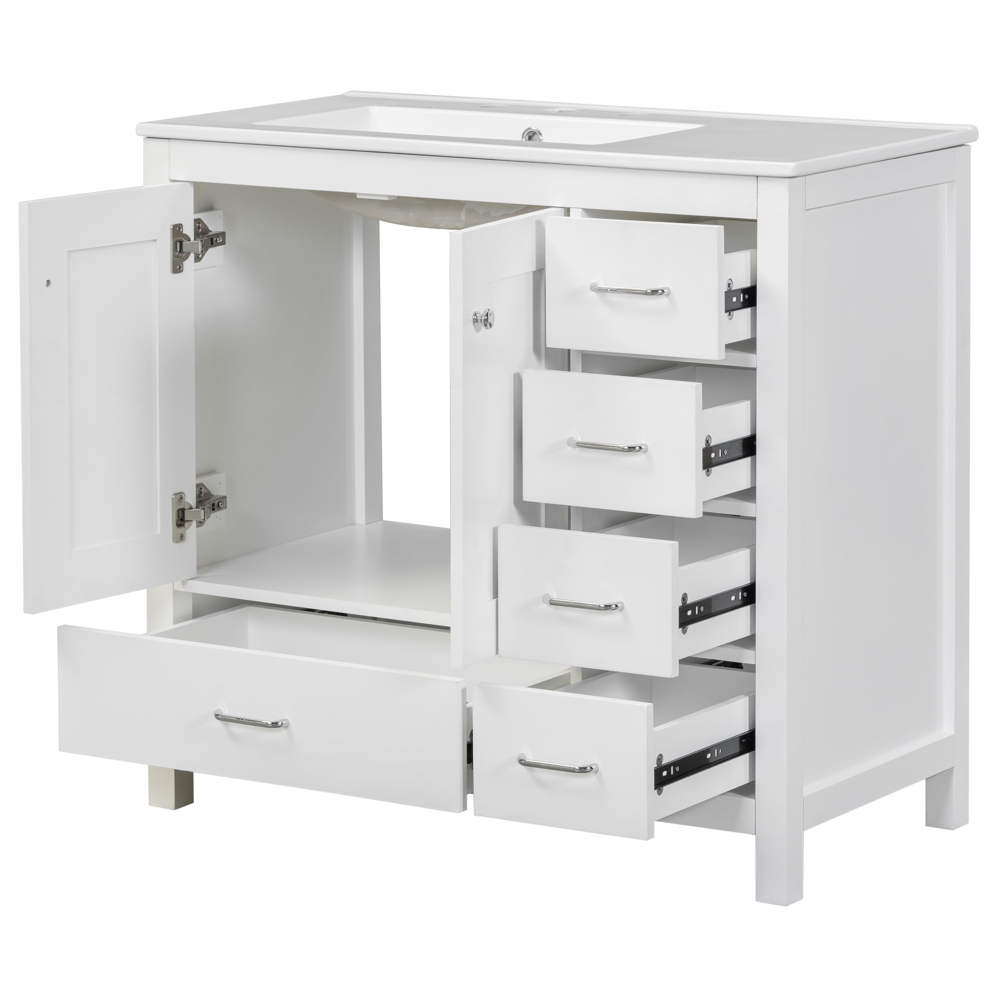 MAYEERTY 36" White Bathroom Vanity Combo - Ceramic Sink, Abundant Storage Cabinet, Functional