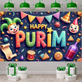 thumbnail image 6 of Colorful Happy Purim Banner Festive Purim Display Carnival Clown Hat Festive Backdrop for Purim Celebration Costume Party Indoor Decor, 6 of 9