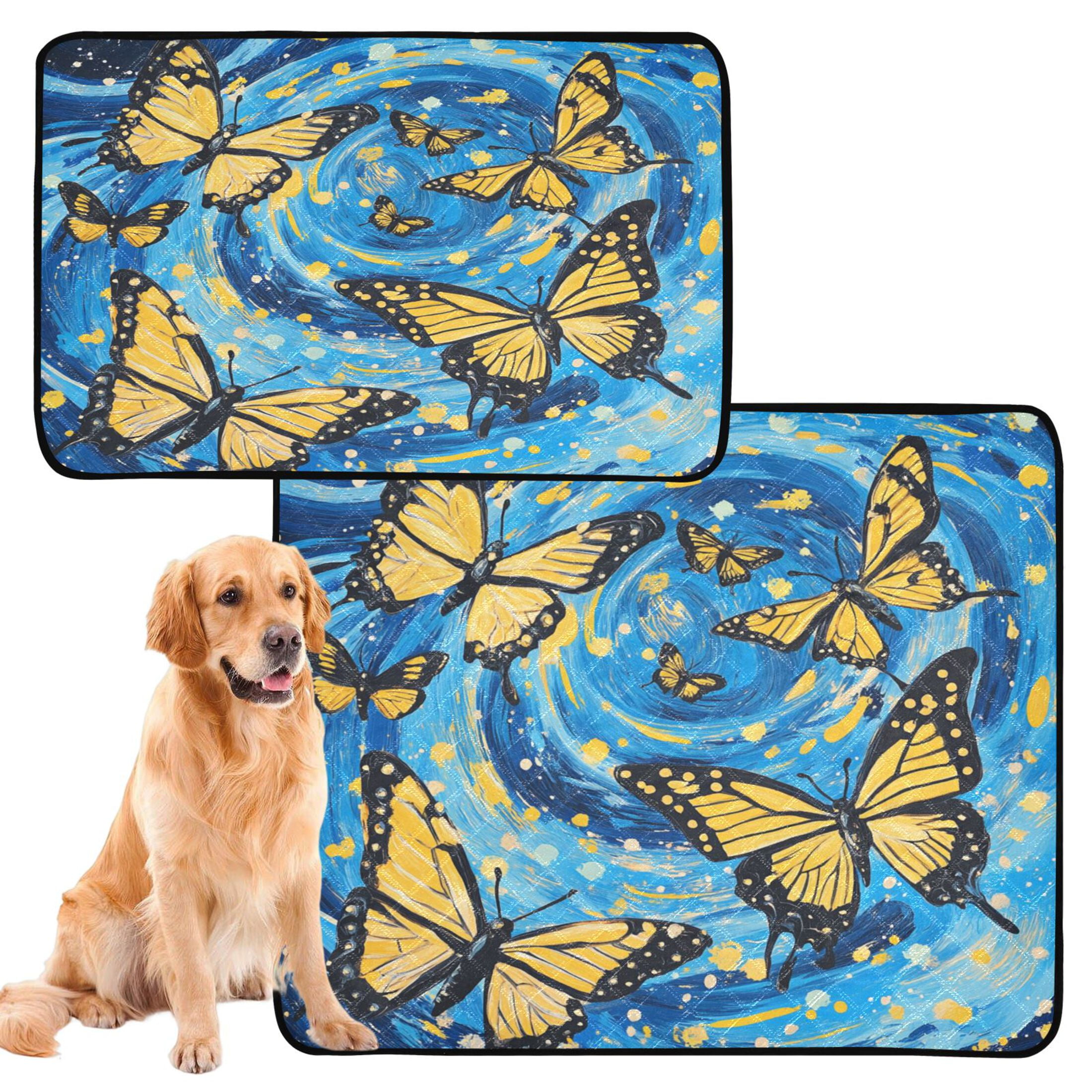 Qxltty Butterfly Starry Night Cat litter Pads Pet Set of 3 Diaper Mats Center Anti-leakage Layer Absorbent Soft and Comfortable