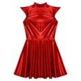 thumbnail image 6 of TiaoBug Women's Metallic Sleeveless Club Disco Holographic Dress Wet Look Pleated Dresses Red XXL, 6 of 7