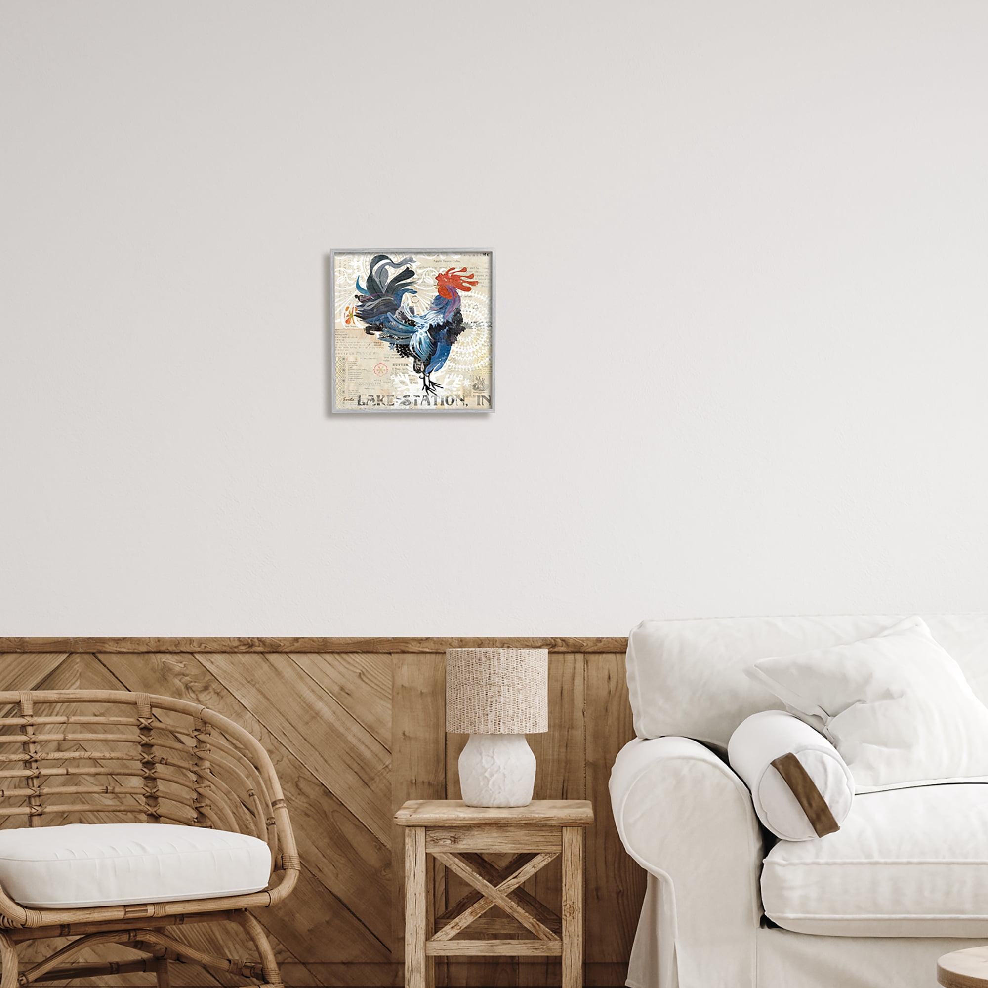 Stupell Retro Rooster Farmhouse Kitchen Animals & Insects Painting Gray Framed Art Print Wall Art