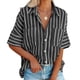 thumbnail image 3 of Sonducket Camisa de mujer Blusa a rayas de media manga Camisa con bolsillos a rayas de media manga Top con cuello en V y botones Prendas para la parte del cuerpo negro L Sonducket AP003125-08, 3 of 6
