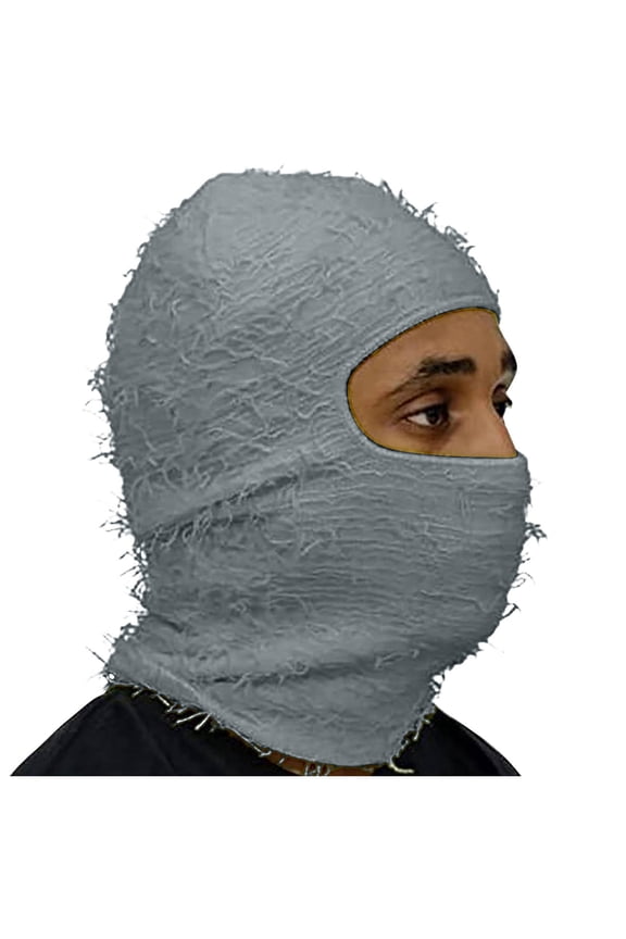 Womens Cycling Balaclava Fringe Ruched Full-Face Shield Breathable Eye Opening for Road Rides Gray