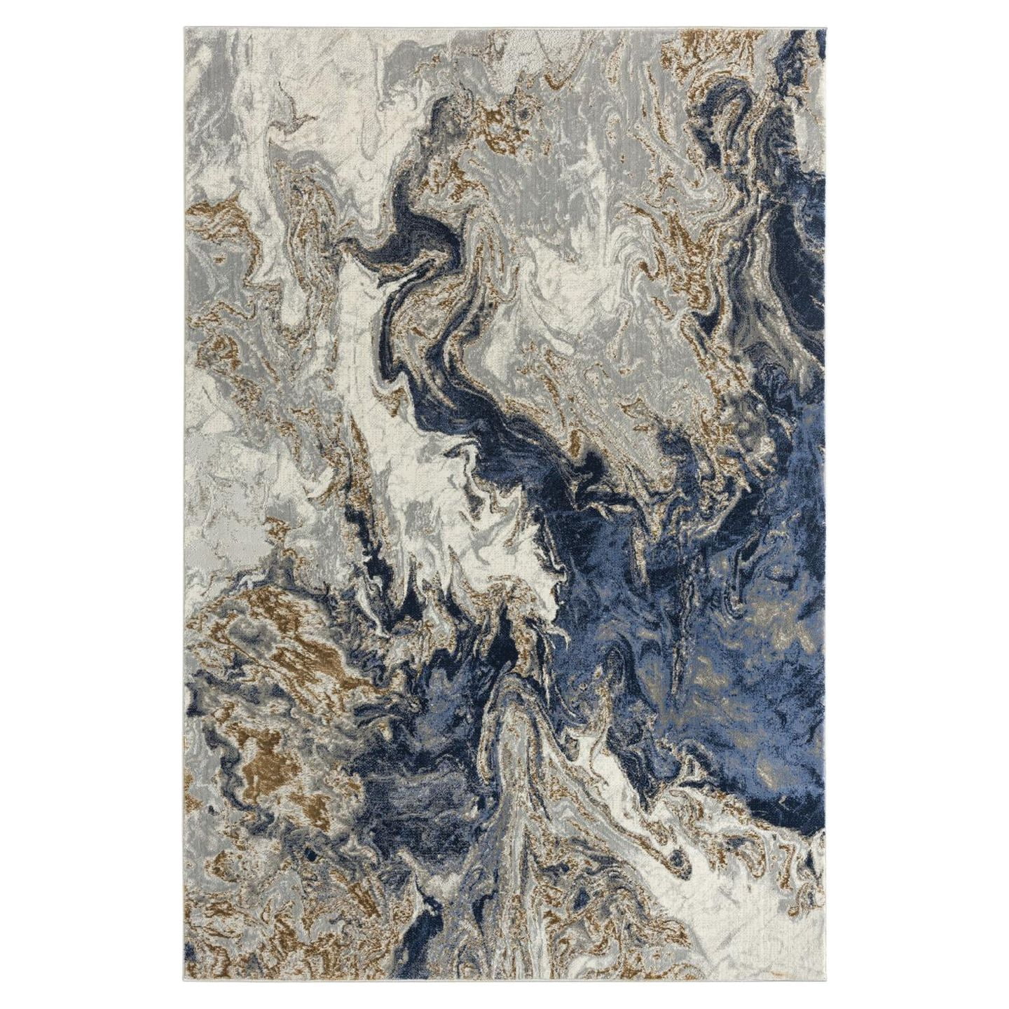 Luxe Weavers Marble Swirl Collection Blue Abstract 4x5 Area Rug Gold