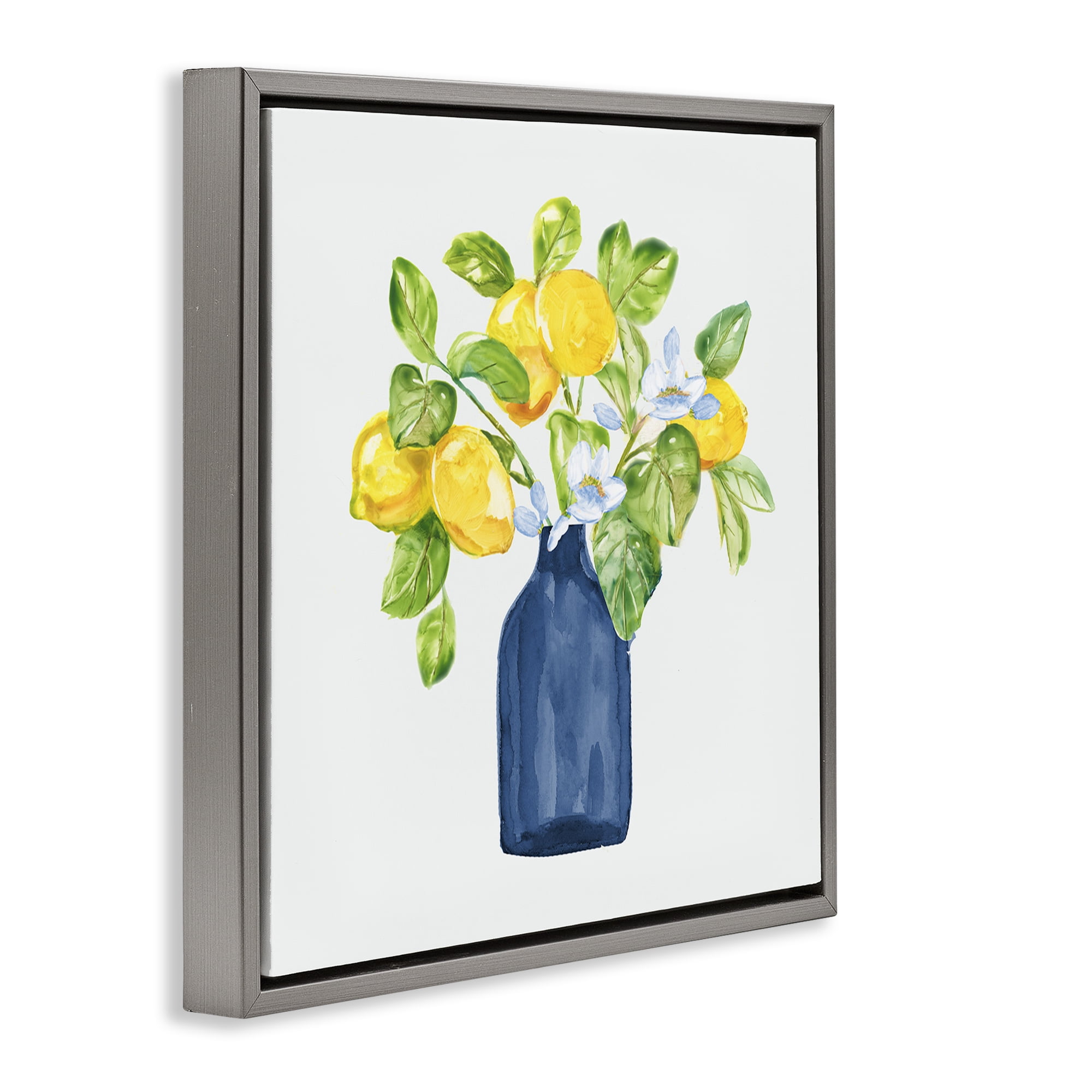 Stupell Industries Lemon Branches in Blue Food & Beverage Painting Gray Floater Framed Canvas Art Print Wall Art, 25 x 25