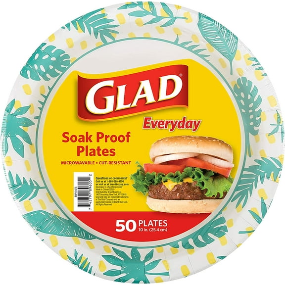 Round Disposable Paper Plates, Palm Leaves Pattern - Strong, Sturdy, Soak Proof, and Microwavable Decorative Plates for Dinner and Everyday Use, 10 Inch, 50 Count