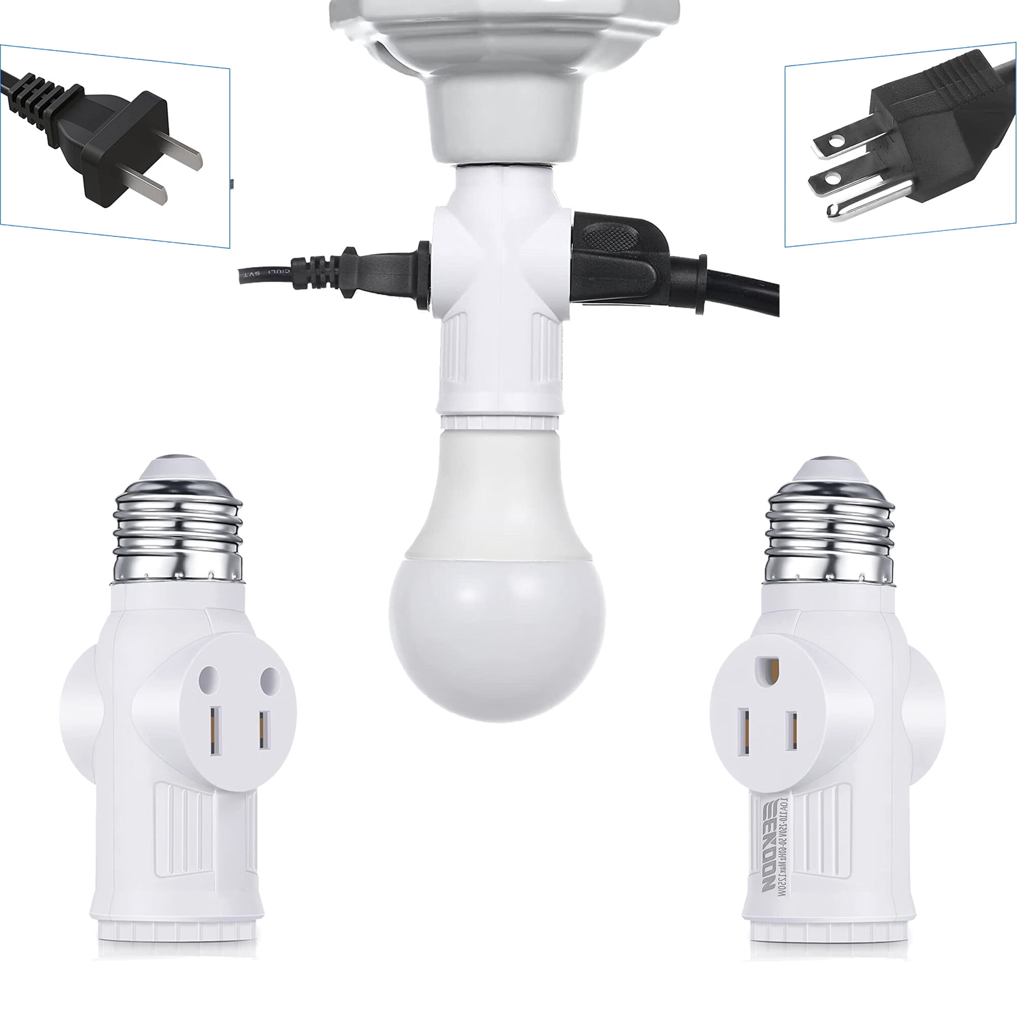 3 Prong Light Socket Adapter, E26 Light Bulb Outlet Adapter, Polarized Light Socket to Plug