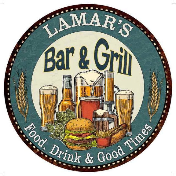 LAMAR'S Bar and Grill 14" Round Metal Sign Kitchen Wall Decor 100140023194