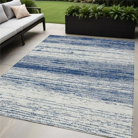 HomeRoots 589705 5 x 8 ft. Striped Washable Indoor & Outdoor Rectangle Area Rug, Navy Blue & Ivory