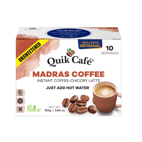QuikCafé Madras Unsweetened Coffee – 10 Count, Instant Herbal Blend with Natural Ingredients, Caffeine-Light, Preservative-Free – Just Add Hot Water