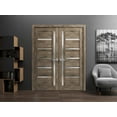 thumbnail image 3 of Solid French Double Doors Frosted Glass | Quadro 4088 Cognac Oak | Wood Solid Panel Frame Trims | Closet Bedroom Sturdy Doors -56" x 80" (2* 28x80), 3 of 6