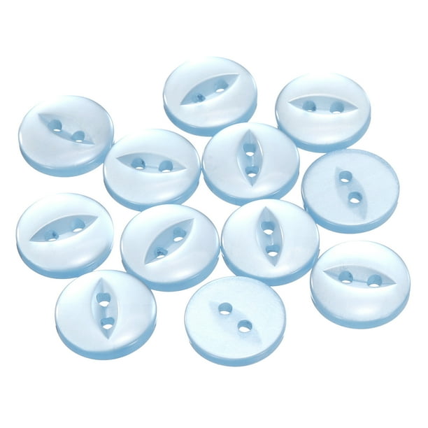 Uxcell 12 piezas 24L botones de costura redondos azul claro de 15 mm 5/8" resina de 2 agujeros botón de ojo de pez para decoración de manualidades