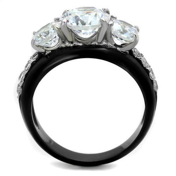 TK2021 - Two-Tone IP Black Stainless Steel Ring with AAA Grade CZ in Clear