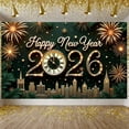 thumbnail image 3 of Golden Fireworks Happy New Year Banner Vintage Clock 2026 New Year Display City Gold Accent New Year Eve Backdrop for New Year Party Eve Celebration Home Decoration, 3 of 9