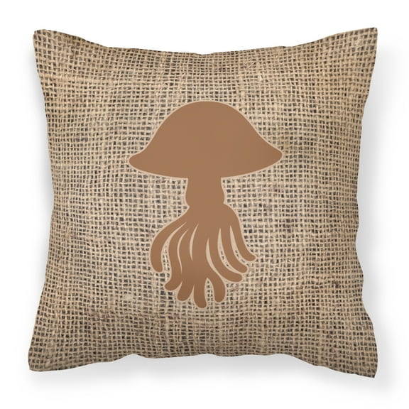 Carolines Treasures BB1089-BL-BN-PW1414 Jellyfish Burlap and Brown   Canvas Fabric Decorative Pillow BB1089 14Hx14W