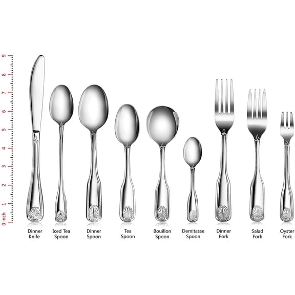 58901 Shell Pattern, 18/0 Stainless Steel, 36 Piece Flatware Set