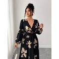 thumbnail image 5 of Plus Size Women Floral Print Elegant Crossover Neck Ruched Puff Sleeve Long Dress Fall Cloth For Women, 5 of 6