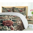 thumbnail image 5 of Ambesonne Leopard Duvet Cover Set, Roses Leaves Wild Animals, Queen, Peacock Green and Caramel, 5 of 6