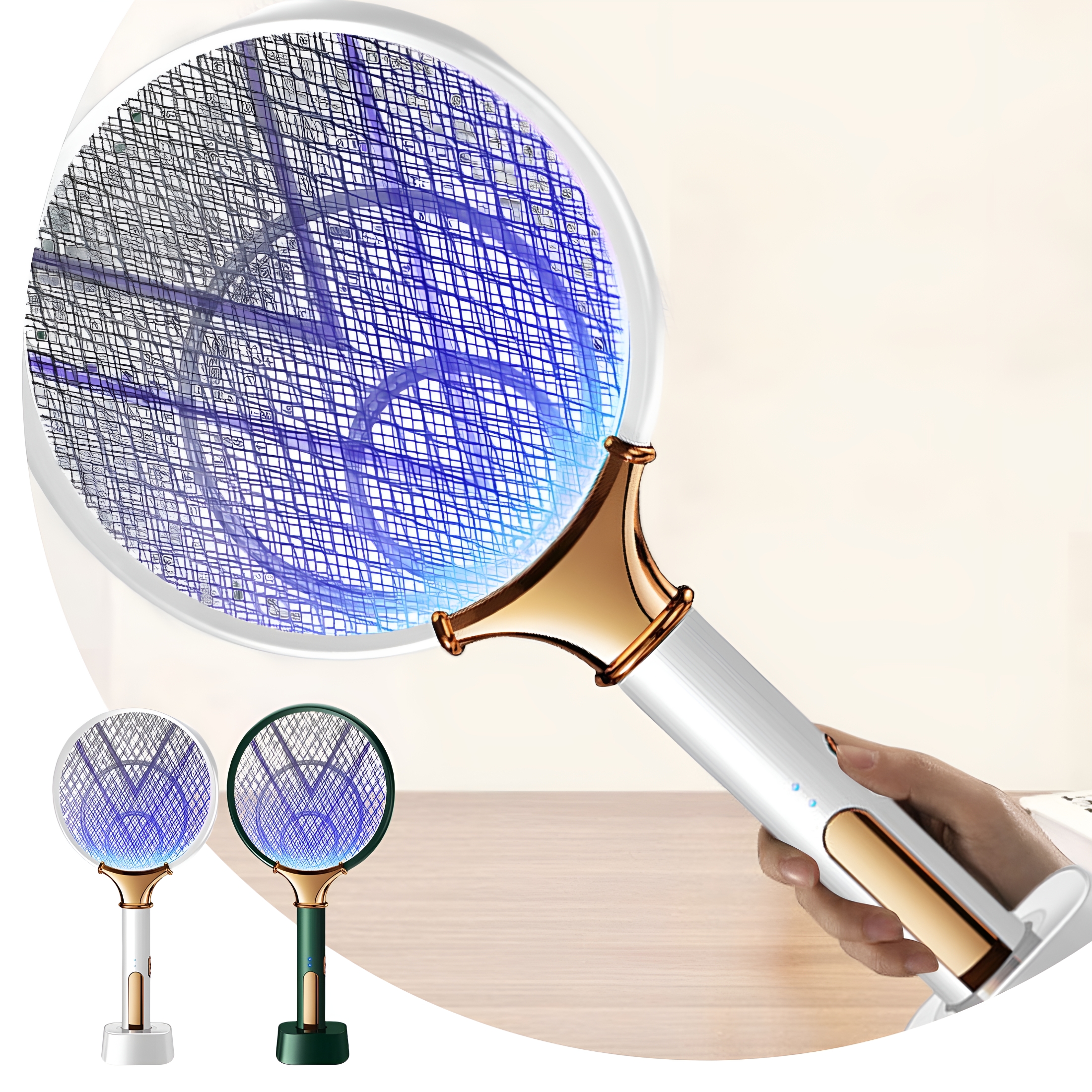 HIBIBUD Electric Fly Swatter 4000V Bug Zapper Racket Dual Modes Mosquito Killer with Purple Mosquito Light Rechargeable for Indoor Home Office Backyard Patio Camping