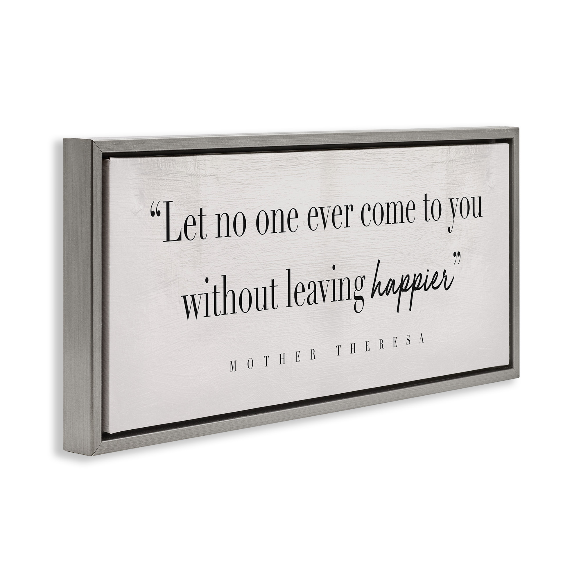 Stupell Industries Mother Theresa Inspirational Quote Typography Painting Gray Floater Framed Canvas Art Print Wall Art, 31 x 14