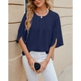 thumbnail image 3 of SHIBEVER Womens Blouses Summer Tops Casual Dressy T Shirts Pleated Scoop Neck 3/4 Sleeve Office Work Chiffon Shirts Tops Navy Blue, 3 of 5